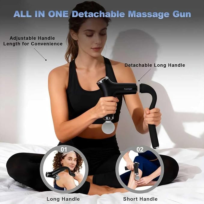 2-in-1 Detachable Back Massager Deep Tissue,12-Speed Percussion Handheld Massage Gun with Ergonomic Extension Handle, 8mm Stroke Muscle Massagers with LCD Display & 4 Heads,Gift for Men Women