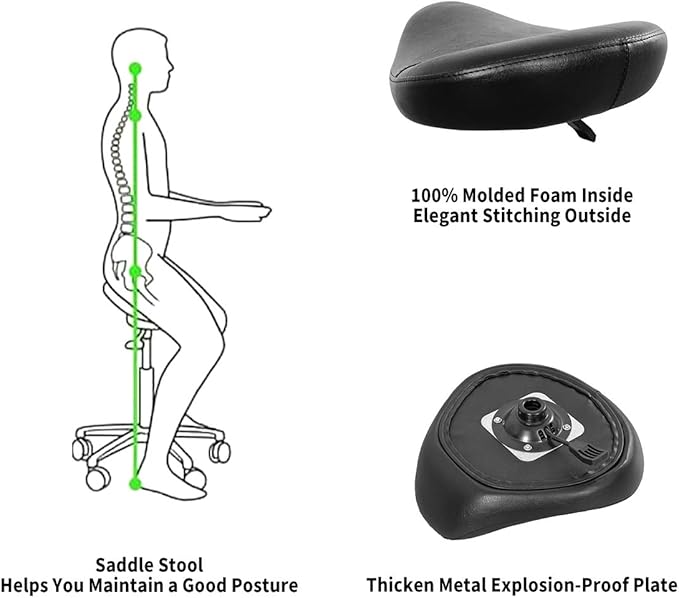 Swivel Rolling Stool Round Chair,Thick Sturdy Padding,Adjustable Stool with Wheels for Doctor,Medical,Massage Salon,Office,Shop(with New Back, Black)