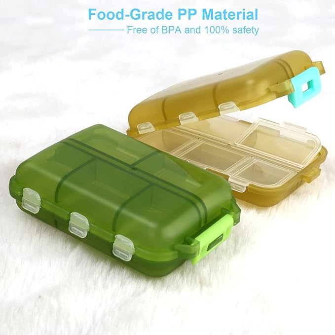 2PCS Cute Pill Organizer, Travel Pill Box, Small Pill Case Container, Medicine Organizer for Purse, with 10 Compartments for Different Medicines