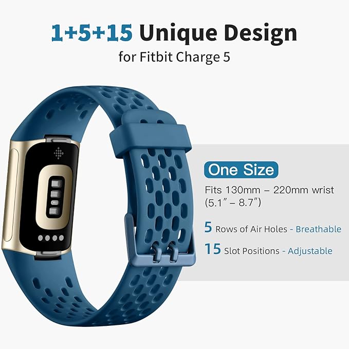 Getino Sport Bands Compatible with Fitbit Charge 5/6, Soft Breathable Waterproof Strap, Adjustable Replacement Accessories for Women/Men, Slate Blue