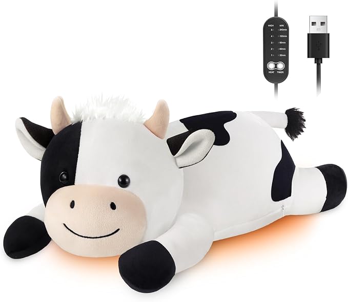 Cow Heating Pad for Period Cramps Menstrual Pain Relief, Portable Electric Heat Pads USB Powered, Cute Stuff Cow Plush Heated Stuffed Animals Gift, Gifts for Women Teen Girls Birthday Christmas Easter