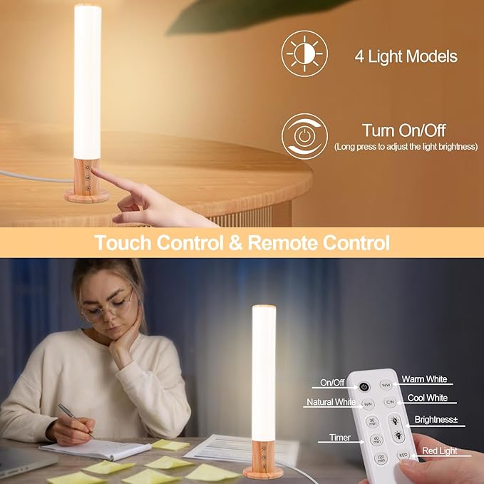 Light Therapy Lamp - 10000 Lux Full Spectrum Sun Lamp, 3 Color Temperatures & 670nm Red Light, Touch/Remote Control, Stepless Dimming, USB Charging, GlowPillar Sunlight Lamp for Home Office
