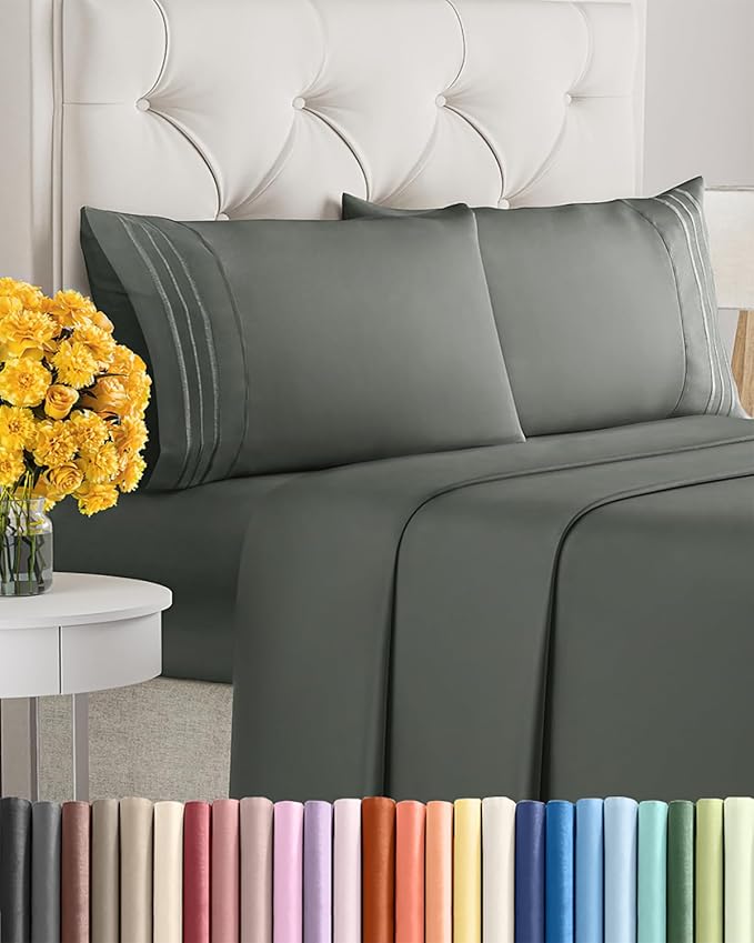Cal King Size 4 Piece Sheet Set - Extra Soft, Breathable & Cooling Sheets - Hotel Luxury Bed Sheets for Women & Men - Deep Pockets, Easy-Fit & Wrinkle-Free Sheets - Gunmetal Grey Oeko-Tex Bed Sheets