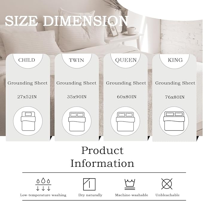 Grounding Sheet, Grounding Mat for Bed with Grounding Cord, Reduce Painful, Inflammation, Improves Sleep, 5% Silver Fiber with 95% Cotton, (76x80IN,White)
