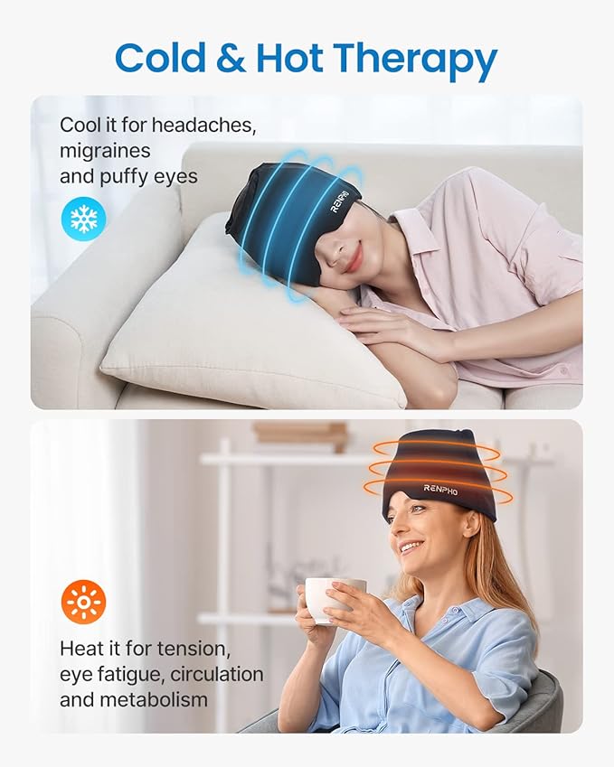 Migraine Relief Cap FSA Eligible HSA, Headache Relief Cap, Ice Head Wrap with Hot or Cold Therapy, Ice Hat, Hangover Relief Products, Migraine Mask for Anxiety Relief, Gifts for Migraine Sufferers