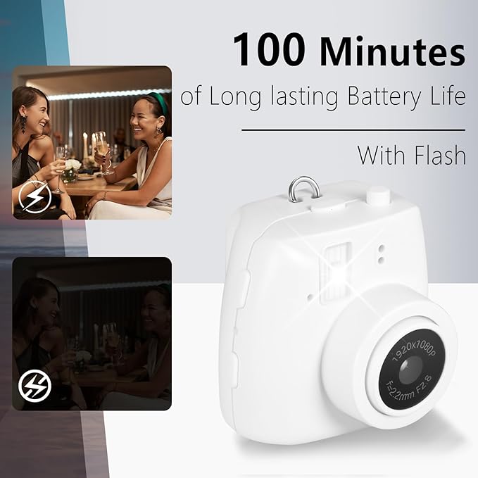 Mini Keychain Camera, FHD 1080p 8MP Mini Digital Camera with 32GB SD Card, 0.96" HD Display, 100 Mins Battery Life for Travel Recording Birthday Gifts (Unzip, White)