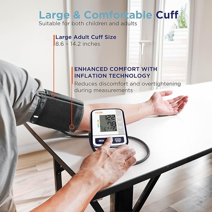 MOBI Blood Pressure Monitor Digital Upper Arm Blood Pressure Machine for Indoor/Outdoor Use with 120 Reading Memory Quick & Easy BP Machine Adjustable Arm Cuff 8.6"- 14.2" Large LCD Display