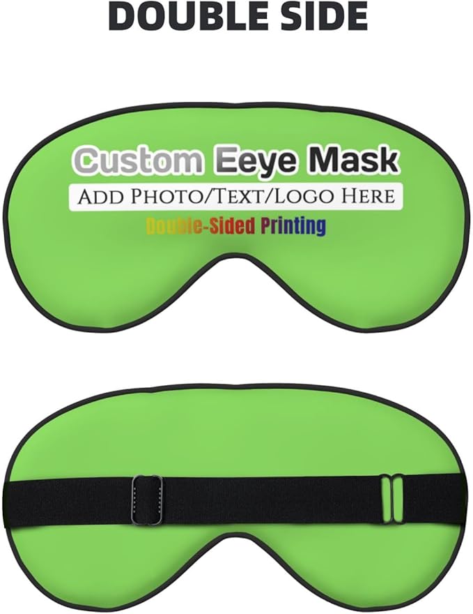 Personalized Eye Mask Add Picture Text Image Logo Custom Travel Sleeping Masks for Home Office Customized Sleep Mask for Men Women Blocks Light Adjustable Strap Neon Green