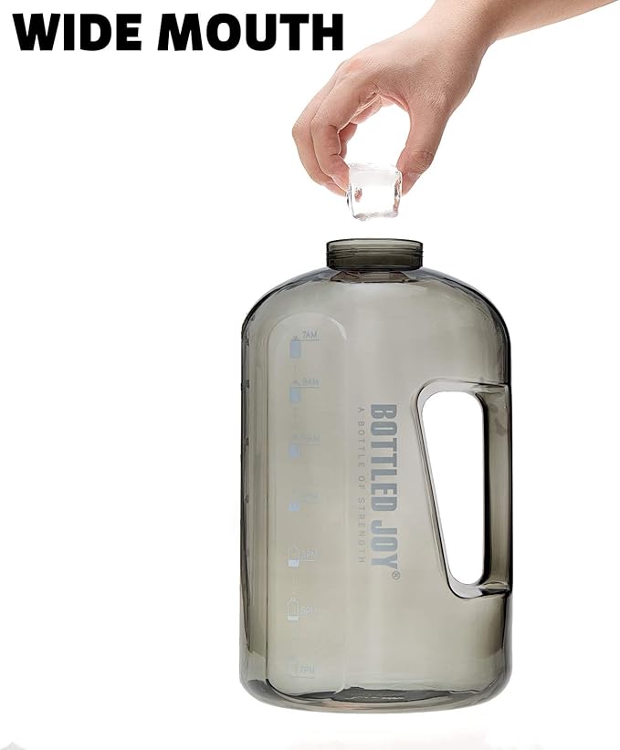 1 Gallon Water Jug with Flip-top Lid and Handle Strap, Leak-proof BPA Free Reusable Time Marker Reminder Large Capacity Gallon Water Bottle for Outdoor Sports Fitness Gym Hiking