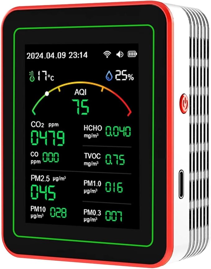 Tuya WiFi 15 in 1 Indoor Air Quality Monitor TFT Display Portable AQI PM0.3 PM1.0 PM2.5 PM10 Tester Temperature Humidity Meter(White)