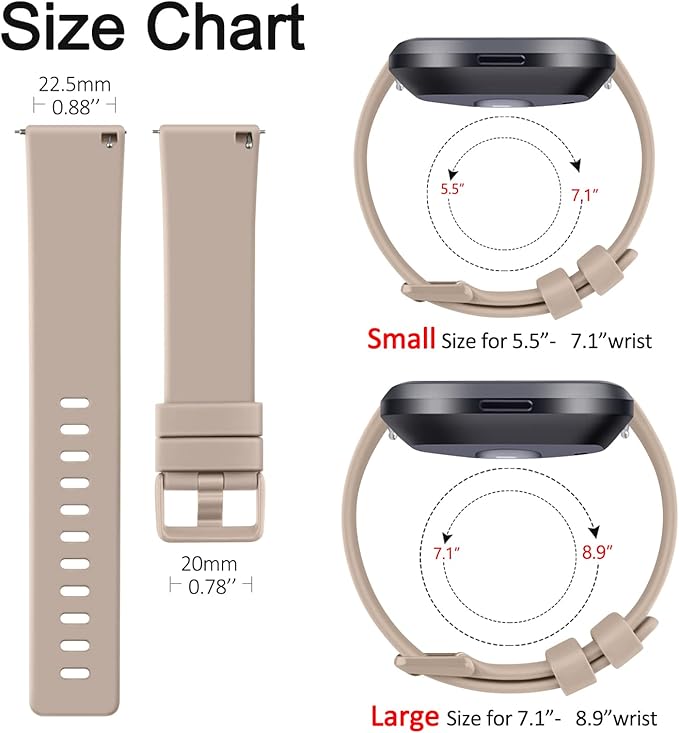 Mugust Sport Bands Compatible with Fitbit Versa, Classic Soft Silicone Replacement Wristbands Straps for Fitbit Versa 2 Smart Watch Women Men (Large, Milk Tea)