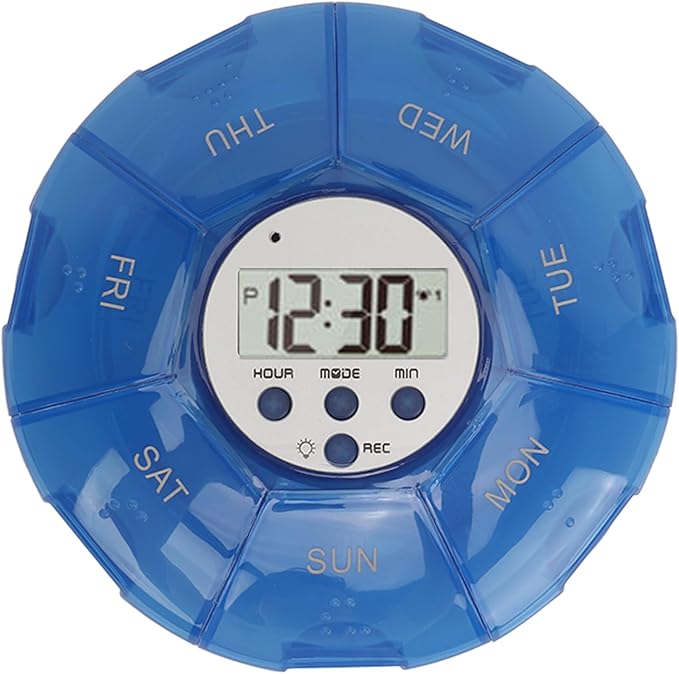 Smart Box, Reminder Medication Organizer with Recording Playback Function, Easily Organizes, for The Elderly, Blind Person (Blue)