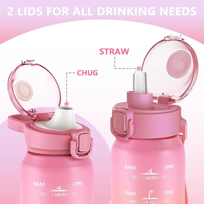 17oz Insulated water bottles with 2 Lids (Straw and Chug Lid), 18/10 Stainless Steel Water Bottle BPA Free, Double Wall Vacuum Wide Mouth Insulated for Men, Women & Kids PINK WHITE