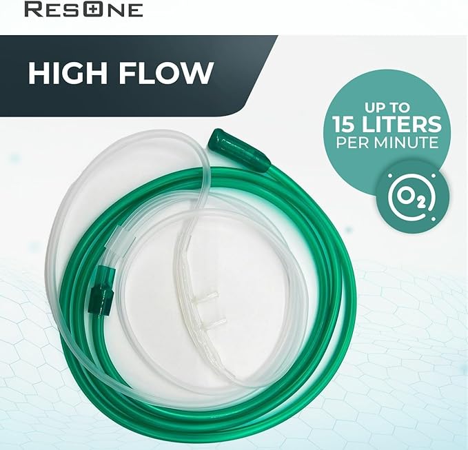 ResOne 4Ft High Flow Adult Oxygen Nasal Cannula 1-Pack - Soft Curved Prongs, Crush-Resistant Tubing - Oxygen Concentrator Supplies - Soft Curved Nose Piece, Standard Size, 15 LPM