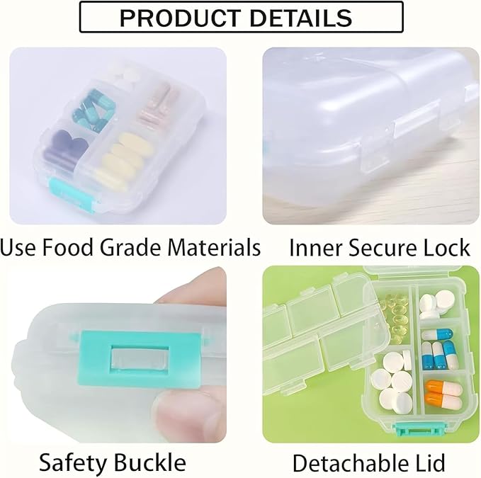 3PCS Travel Pill Organizer Portable Pocket Pill Case Small Pill Box for Purse Medicine Organizer Have 10 Compartments Storage Vitamin Fish Oil by INVODA (Pink+Gray+Blue+Lables)