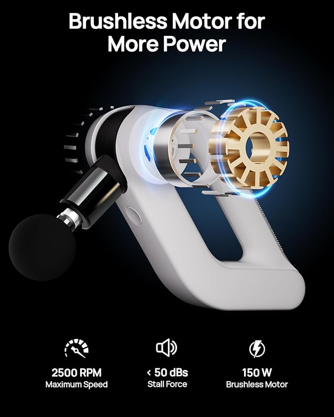 Massage Gun Deep Tissue with Heat Therapy, 12mm Amplitude Muscle Massager for Athletes, 5 Speeds & 4 Modes Massager Gun for Neck Back Shoulder Leg Pain Relief - Perfect for Men, White