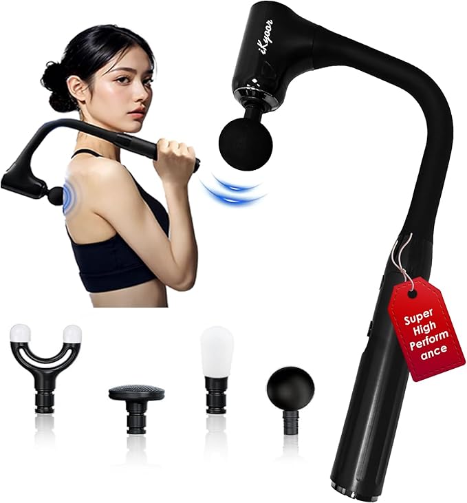 Extended Handle Massage Gun - 12mm Deep Tissue Percussion Massager for Back Pain Relief, Stepless Speed Control, Long Reach Back Massager with Anti-Slip Grip for Seniors & Athletes