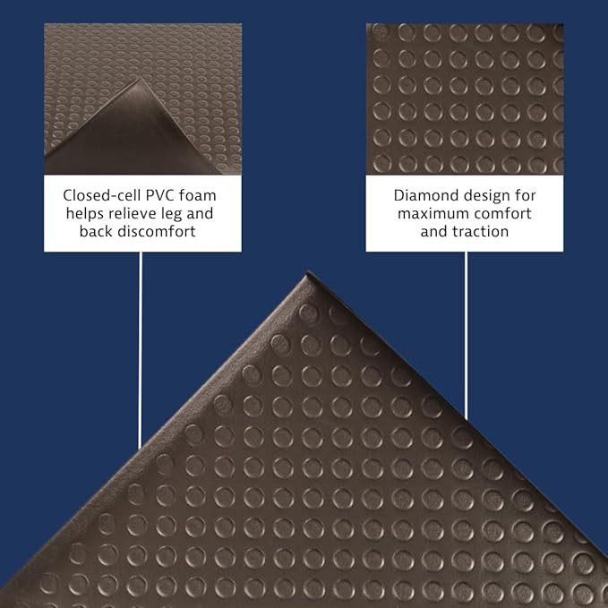 Notrax 417 Bubble Sof-Tred™ with Dyna-Shield® 3' x 60' x 1/2" Anti Fatigue Mat, Slip Resistant Bubble Textured Surface, Ideal for Industrial and Commercial Workplaces, Black, 417R0036BL