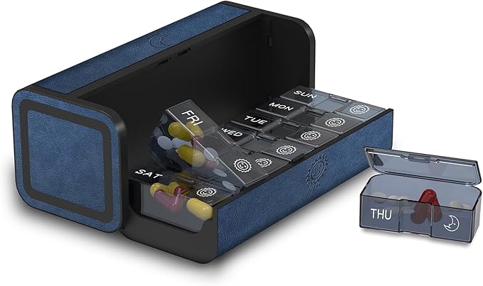 Pill Organizer 2 Times a Day, Am Pm Twice Daily Pill Case, Detachable Large Travel Pill Box 7 Day, Weekly Pill Container for Vitamin Medicine Supplement Fish Oil (Blue)