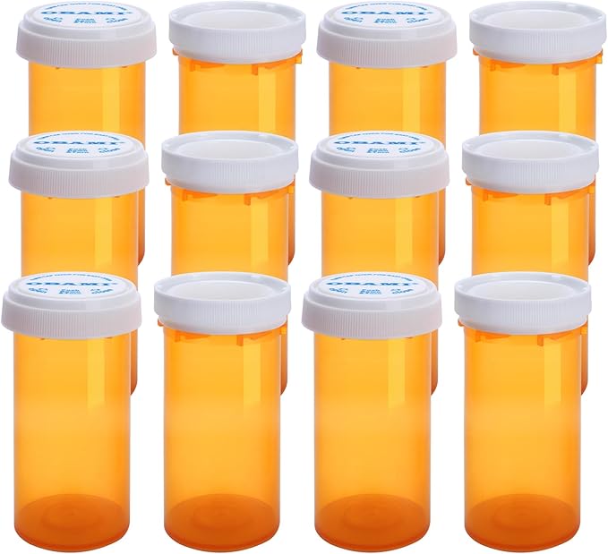 Plastic Empty Pill Bottles with Double Sided Use (Child Resistant & Easy Open) Caps - Medicine Container Pill Case Dispenser Organizers (40 Dram, 12pcs)