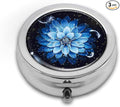 Pill Box,Blue Flower Round Pill Box 3 Compartment Decorative Pocket Purse Portable Mini Travel Medicine Tablet Vitamin Holder Organizer Pill Case