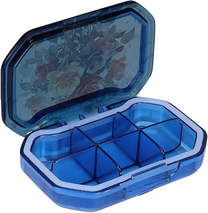 This Portable Watercolor Rose Pattern 6-Compartment Pillbox Can Be Placed in A Pocket Or Wallet to Store Vitamins, Medicines Fish Oil Health Supplements Other Medications.