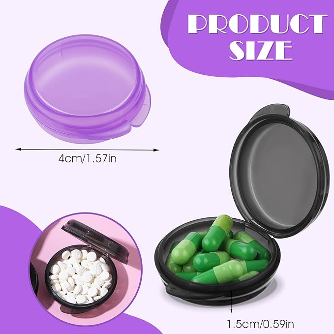 35 Pcs Mini Pill Organizer Portable Travel Pill Box Small Plastic Storage Containers Cute Pill Container Holder Round Pill Case Earplug Case Medicine Dispenser for Pocket Purse