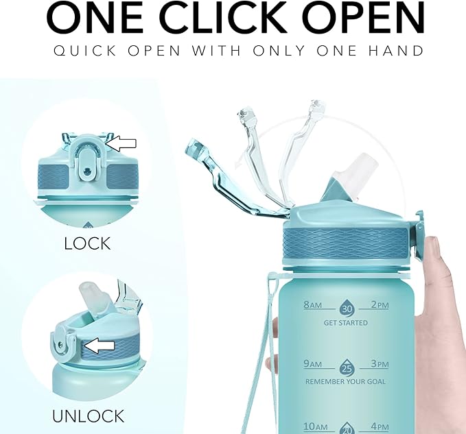 Water Bottle with Straw, Motivational 32 oz Water Bottles with Time Marker & No Sweat Sleeve, BPA Free Leak Proof Gym Bottle with Times to Drink