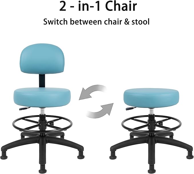 TAKE UR SEAT® Economical Multi-Purpose Medical Spa Drafting Stool with Adjustable seat and Back Height. Advanced Fabric seat Cover is Easy to Clean. Glide (Med. Bench Height Blue)