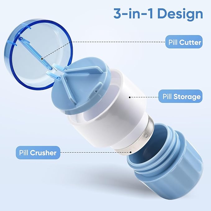 Pill Cutter, Crusher and Grinder, Splitter Accurate and Easy Cutting, Stainless Steel Blade, Perfect for Travel, Ideal for Purse or Pocket, Daily Usage, Ideal for Medication (Blue)