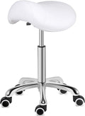 Kaleurrier Saddle Stool Rolling Swivel Height Adjustable with Wheels,Heavy Duty Saddle Chair,Ergonomic Stool Chair for Hair Salon Lab Clinic Dental Massage Home Office Kitchen (White, Without Back)