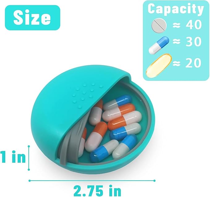 INVODA Travel Pill Organizer Cute Round Pill Box for Purse Compact Medicine Container for Pills, Fish Oil, Vitamins & Supplements