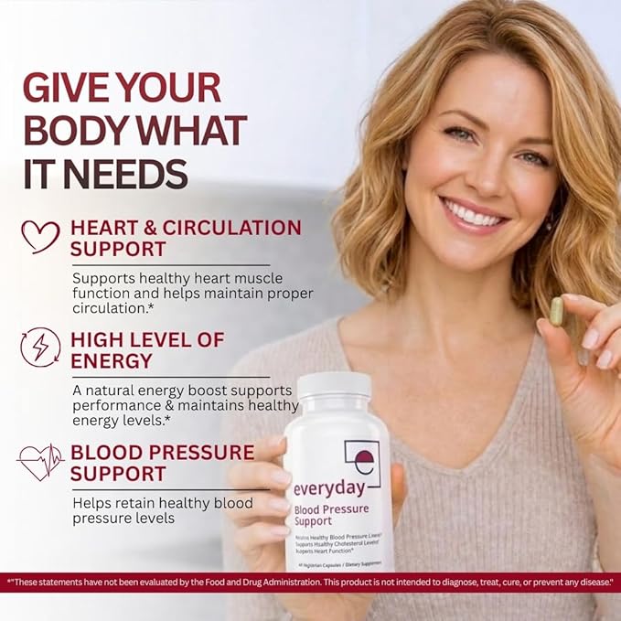 Blood Pressure Support Supplement - Hawthorn Berry, Arjuna & Magnesium - Natural Heart Health & Nitric Oxide Support - Everyday Cardiovascular Formula for Men & Women | 60 Capsules