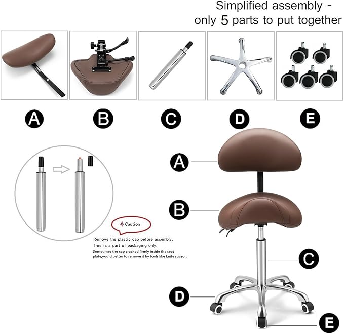 Kaleurrier Saddle Stool Rolling Swivel Height Adjustable with Wheels,Heavy Duty Anti-Fatigue Ergonomic Saddle Chair for Hair Beauty Salon Lab Dental Massage Office Home Kitchen (with Back, Coffee)