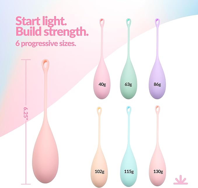 AEON Kegel Exercise Balls Set – 6 Progressive Silicone Pelvic Floor Trainers. Body-Safe, Soft & Flexible. Includes Storage Bag & 1.3 Oz AEON Personal Glide - $10 Value – Beginner to Advanced