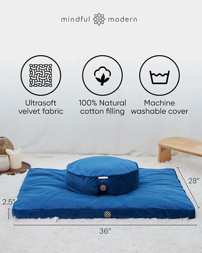 Mindful & Modern Zabuton Meditation Mat - Cotton Filled Yoga and Meditation Pad - Zabuton Meditation Cushion for Kneeling and Sitting Support - Large Rectangular Sitting Floor Pillow for Bench or Zafu