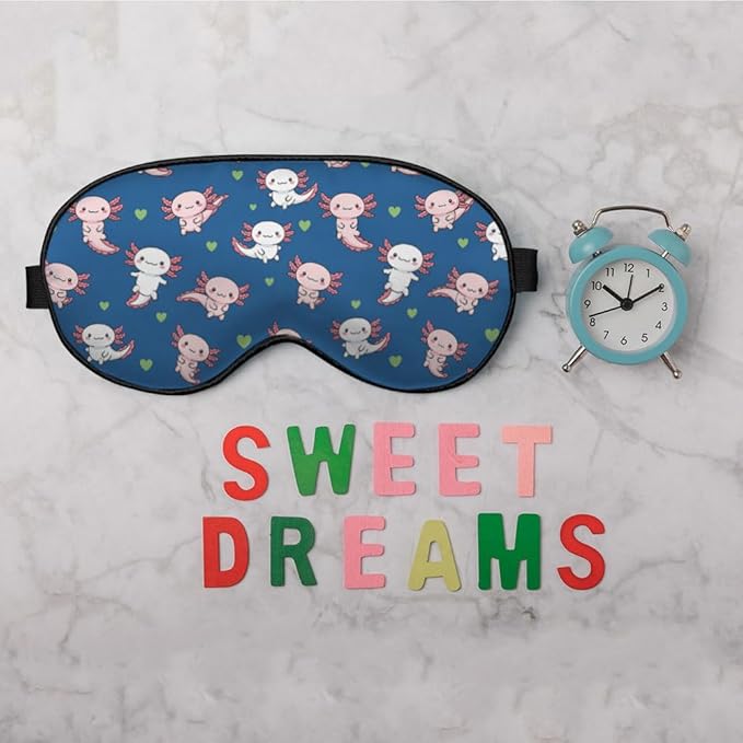 Axolotl Hawaii Sleep Eye Mask Cute Animal Heart Dot Pink Blue Silk Eye Mask Sleeping Soft Eye Shade Cover for Men Women Boy Girl Airplane Travel with Elastic Strap