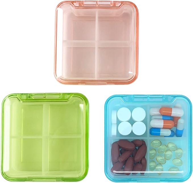 Pill Case for Pocket Travel Pill Organizer Small Pill Box Portable 4 Compartments Removable Medicine Organizer for Vitamin Fish Oil (Grass Green)
