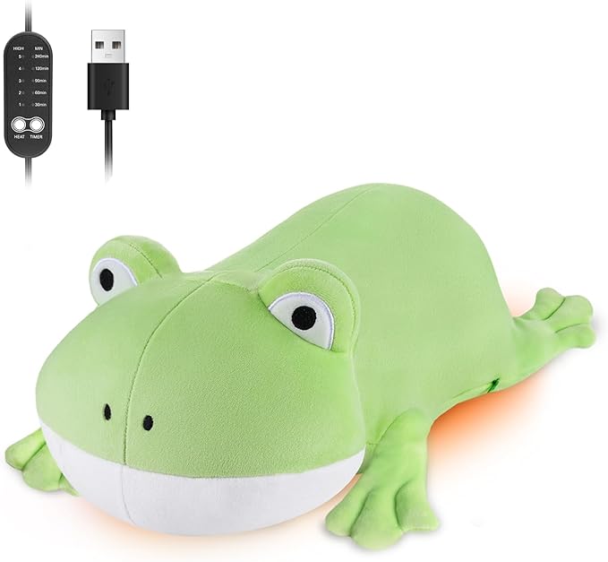 Frog Heating Pad for Period Cramps Menstrual Pain Relief, Portable Electric Heat Pads USB Powered, Cute Frog Plush Stuffed Animals Gift, Funny Frogs Gifts for Women Teen Girls Birthday Christmas