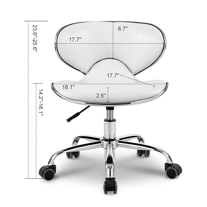 Paddie Pedicure Stools for Nail Tech Set of 2, Salon Spa Stool Back Support Short Height Adjustable Hydraulic Swivel Chair, Perfect for Massage/Tattoo/Esthetician/Shop, White