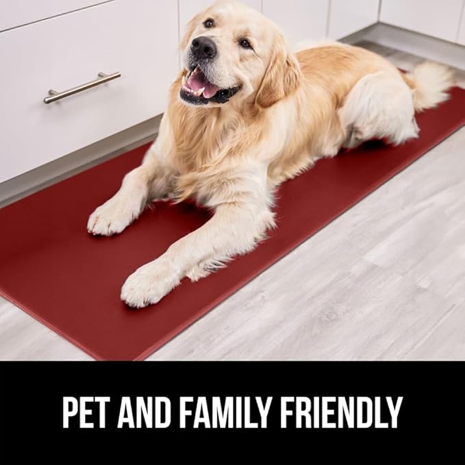 GORILLA GRIP 2 Pack Comfortable Cushioned Kitchen Mats for Floor, 17x29 + 17x59, Waterproof and Stain Resistant, 1/2 Inch Thick Ergonomic Standing Desk Anti Fatigue Mat, Foam Supports Feet, Red