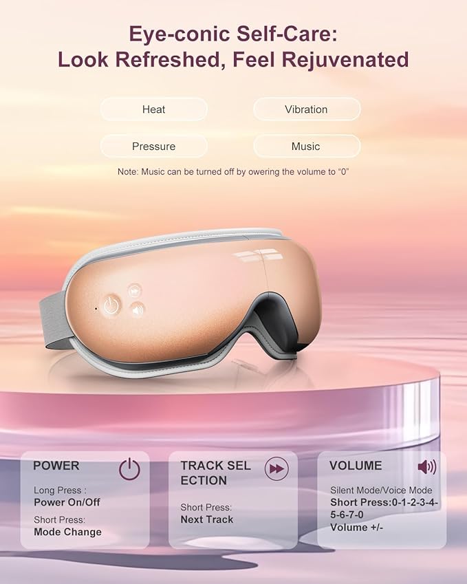 Morelax Eye Massager with Heat & Bluetooth Music, Relaxation Gift for Women, Help Alleviate Eye Strain, Promote Better Sleep, Comfortable and Soothing Eye Care Device (Pink)
