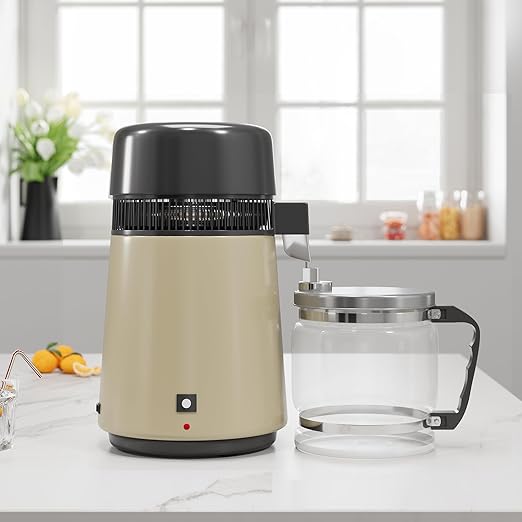 4L Water Distiller, 1 Gal Stainless Steel Distilled Water Machine with Glass Container, 750W Countertop Purifier Filter Kit for Home, Desktop Drinking Water Maker - Gold