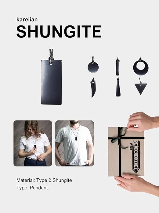 Shungite Pendant Necklace - Harmonizing Shield Defense - Wearable Shungite Crystal for Stress Down and Vitality Up - Shungites Stones from Russian Mine