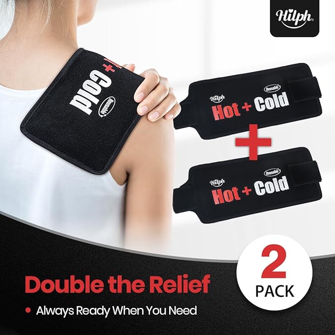 Hilph Ice Pack for Injuries Reusable, 2 Packs Hot Cold Soft Gel Ice Pack with Adjustable Strap, Flexible Ice Wraps for Joints and Muscle, Back, Knee & More Discomfort Relief (9.5" x 4.7") Black