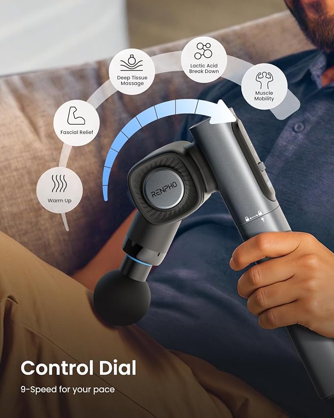 RENPHO Massage Gun with Adjustable Angles and Extension Handle, Handheld Back Massager, Percussion Muscle Massager Deep Tissue with Portable Carry Case for Men Women, Extend 2