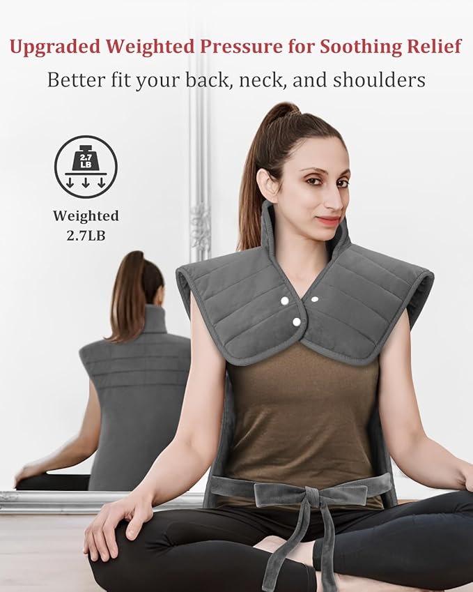 Heating Pad for Neck and Shoulders and Back, 2.7lb Weighted Heat Pads for Back Pain Relief, Birthday Fathers Mothers Day Gifts for Women Men Mom Dad, Heated Pad w/6 Heat Settings, 4 Auto-Off, 22"x37"