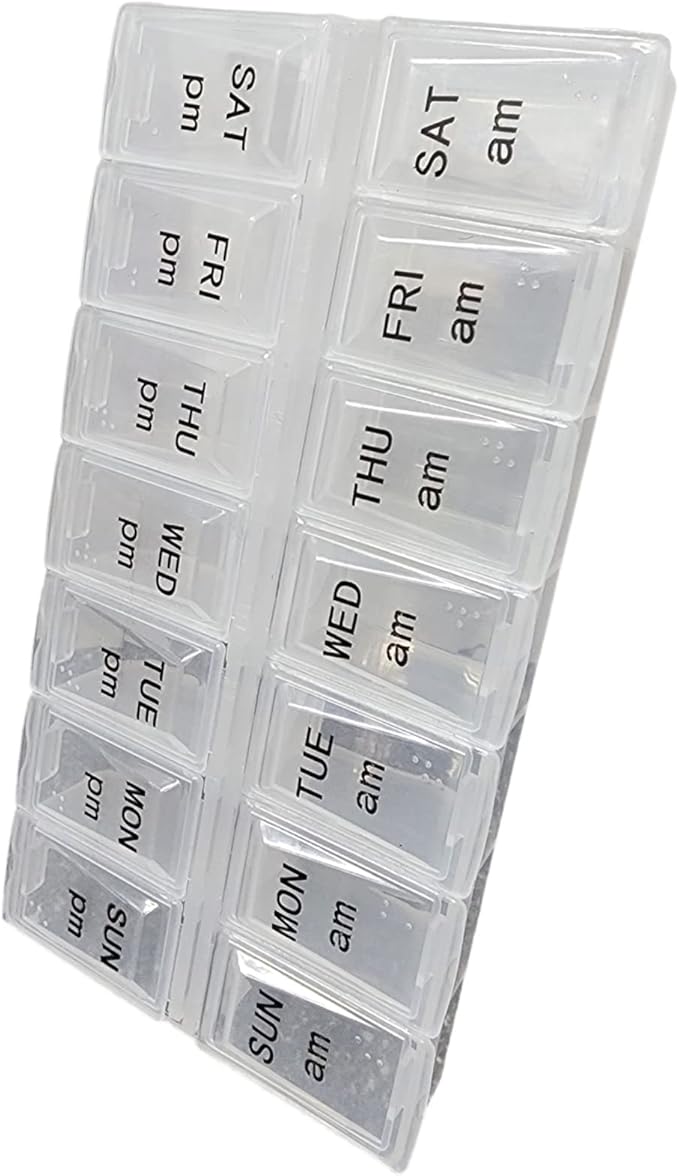 Twice a Day Pill Organizer, Weekly Day and Night Pill Container, Day and Night Medication or Vitamin for Morning or Night AM PM Separation (24)