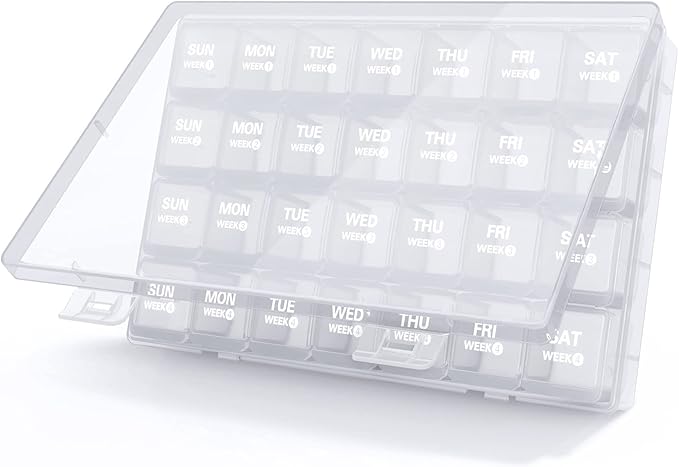 TookMag Monthly Pill Organizer 28 Day Pill Box, Travel Medicine Pill Organizer, Large 4 Weeks 1 Month Pill Cases with Dust-Proof Container for Pills/Vitamin/Fish Oil/Supplements