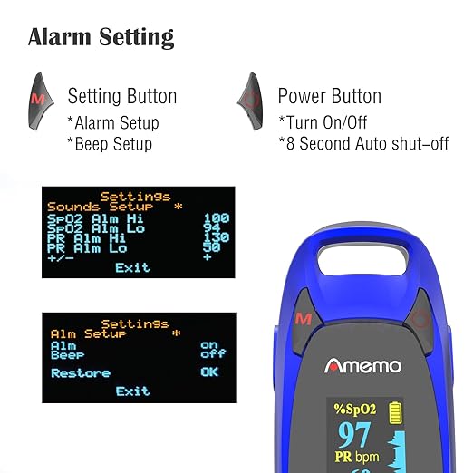 Fingertip Pulse Oximeter with Plethysmograph and Perfusion Index, include carrying case, Large OLED Digital Display Blood Oxygen Saturation Monitor Heart Rate Monitor (Blue)